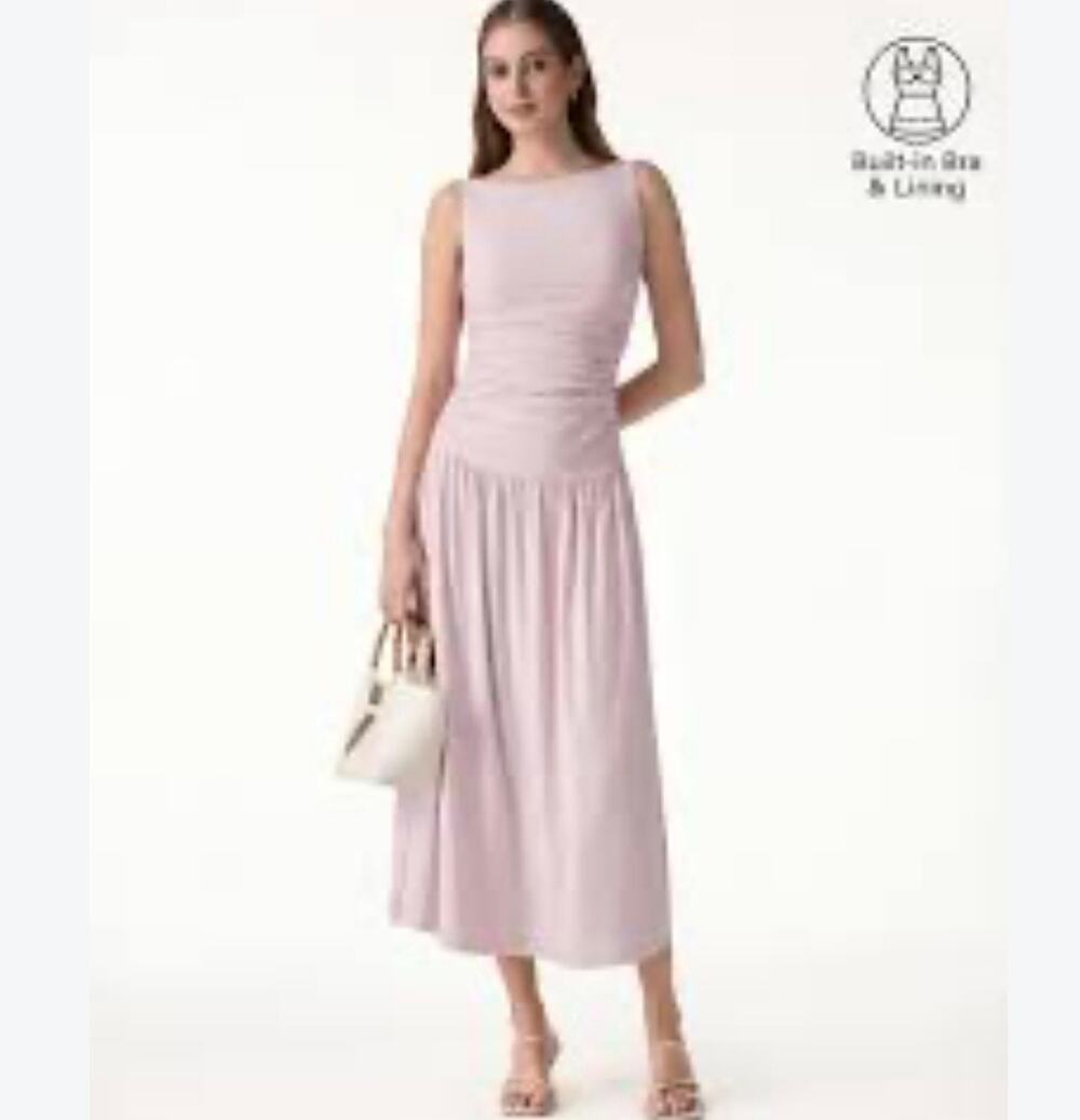 OGL Sky Blue Ruched Midi Brami Dress Women's Size M New Built-In Bra Casual